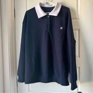 Dazy Waffle Knit Navy Polo Sweatshirt — Size‎ L